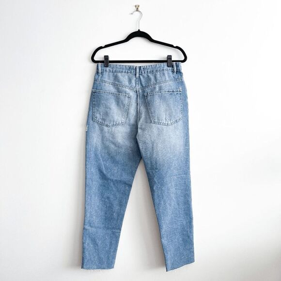 Refuge Denim Womens High Rise Distressed Ripped Raw Hem Mom Jeans Blue Sz 9 NWT - Picture 3 of 11